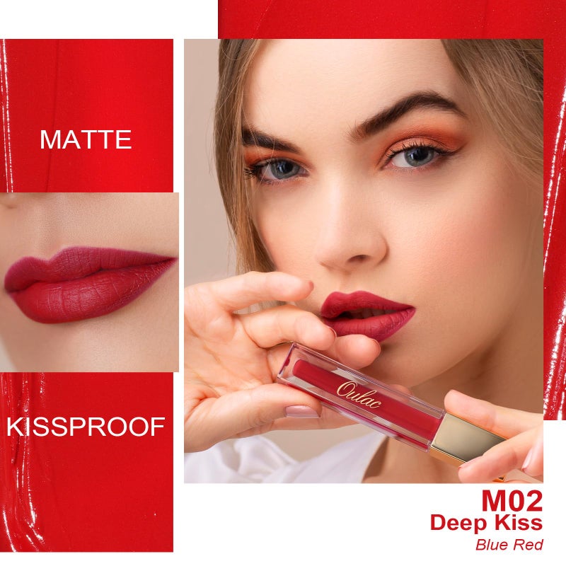 Oulac Red Matte Lipstick for Women, Classic Red Lip Stain Long Lasting Waterproof, No Transfer, Creamy High Pigmented Formula with Rose Oil, Vegan & Cruelty-Free, M02 - Image 2