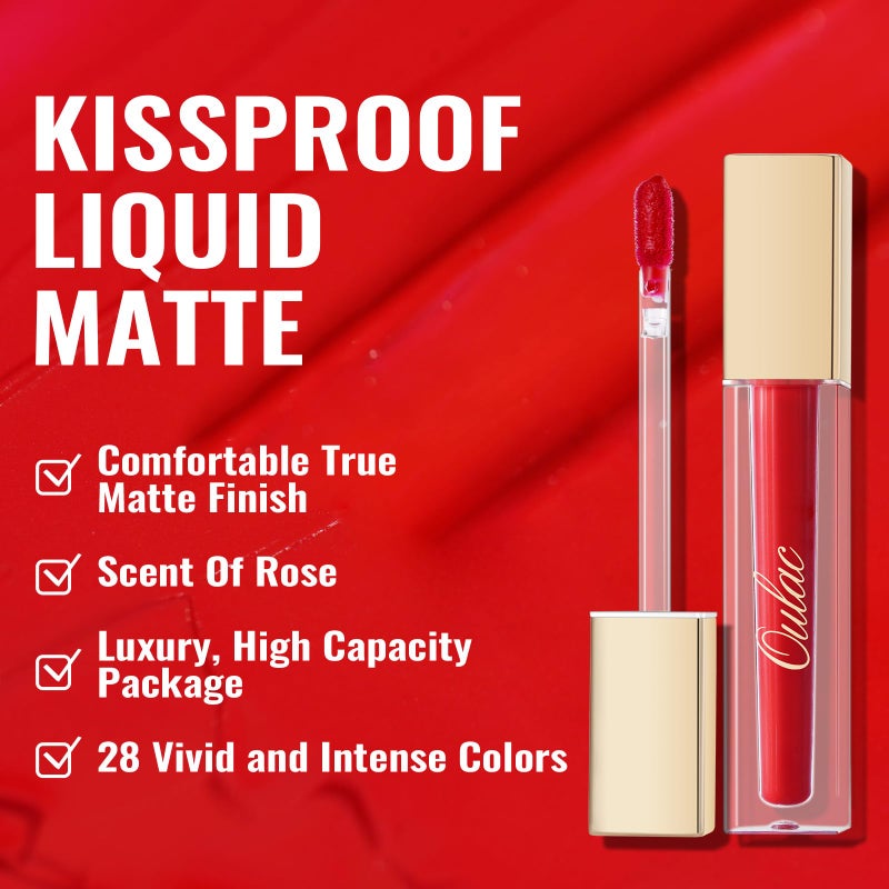 Oulac Red Matte Lipstick for Women, Classic Red Lip Stain Long Lasting Waterproof, No Transfer, Creamy High Pigmented Formula with Rose Oil, Vegan & Cruelty-Free, M02 - Image 5