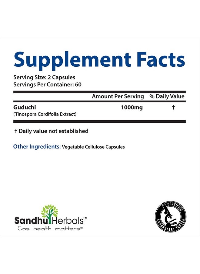 SANDHUHERBALS - Giloy Guduchi Tinospora Cordifolia Supports Immune Health Vegetarian Capsules 120 Ct - Image 1