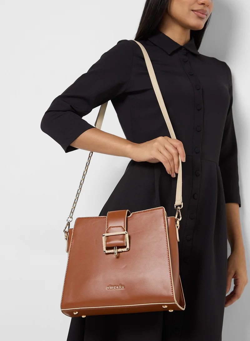 Khizana Contrast Strap Buckle Detail Crossbody Bag