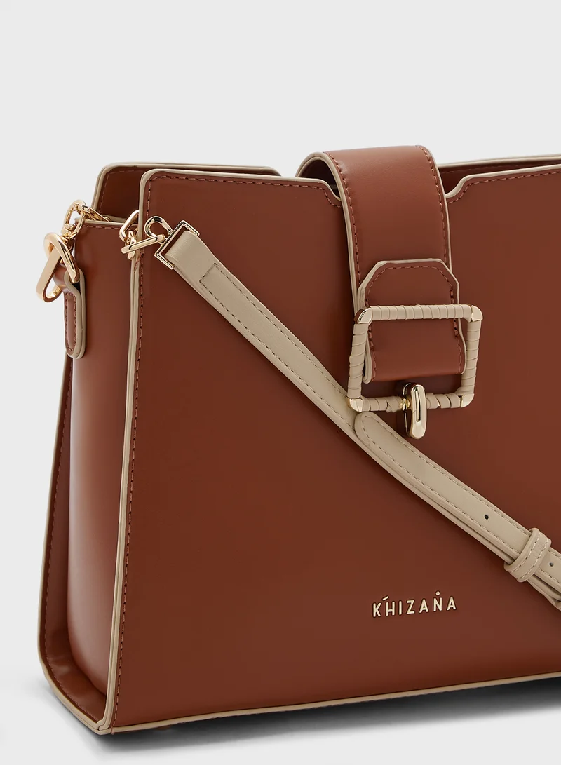 Khizana Contrast Strap Buckle Detail Crossbody Bag