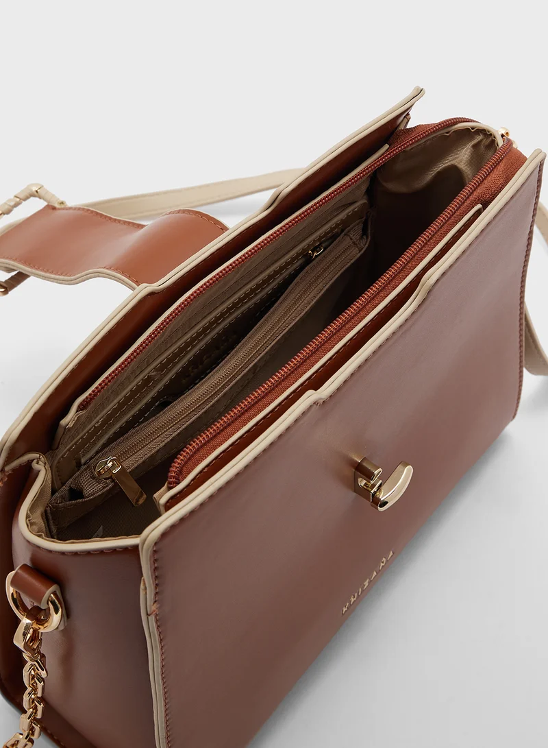 Khizana Contrast Strap Buckle Detail Crossbody Bag