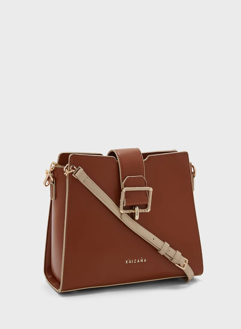 Khizana Contrast Strap Buckle Detail Crossbody Bag
