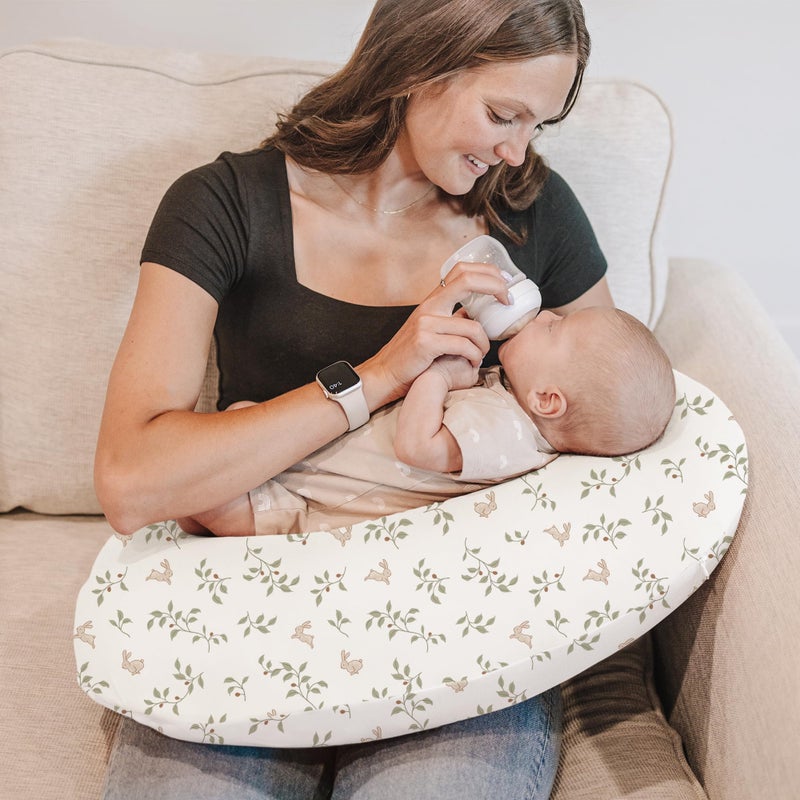 Konssy 2 Pack Nursing Pillow Covers, Stretchy and Soft Nursing Cover for Breastfeeding, Pillow Slipcover for Baby Girls and Boys Newborn (Fog Green, Rabbit) - Image 2