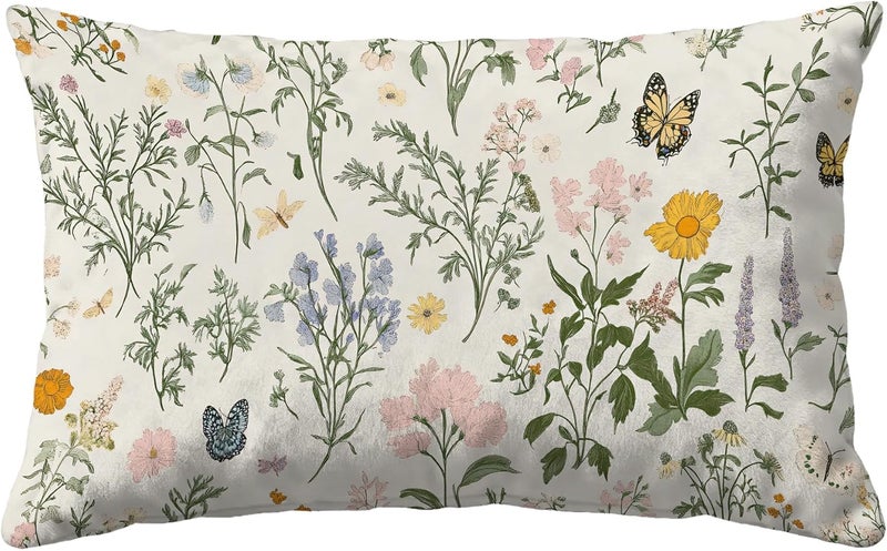 Identiy Green Herb Plants and Flowers Throw Pillow Cover 12x20 Inch Pack of 1, Colorful Floral Leaves Decorative Pillow Case, Lumar Cushion Pillow Cover for Home Sofa Couch Indoor Outdoor - Image 1