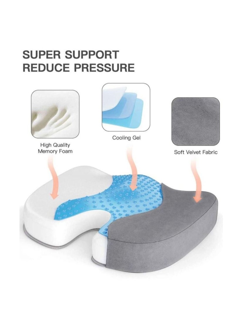 LEDIN - Gel Seat Cushion Memory Foam Coccyx Cushion U Shape with Soft Velour Cover Non Slip Bottom for Sciatica Tailbone Low Back Pain Herniated Disc Car Home Office Wheelchair Grey - Image 1