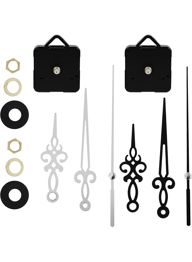 The Bros ساعة حائط DIY مجموعة 2 آلية حركة الساعة مجموعة أدوات DIY قطع غيار ساعة كوارتز استبدال مع عقارب الساعة ومحرك لملحقات إصلاح ساعة الحائط أجزاء ساعة سوداء فضية - Image 1