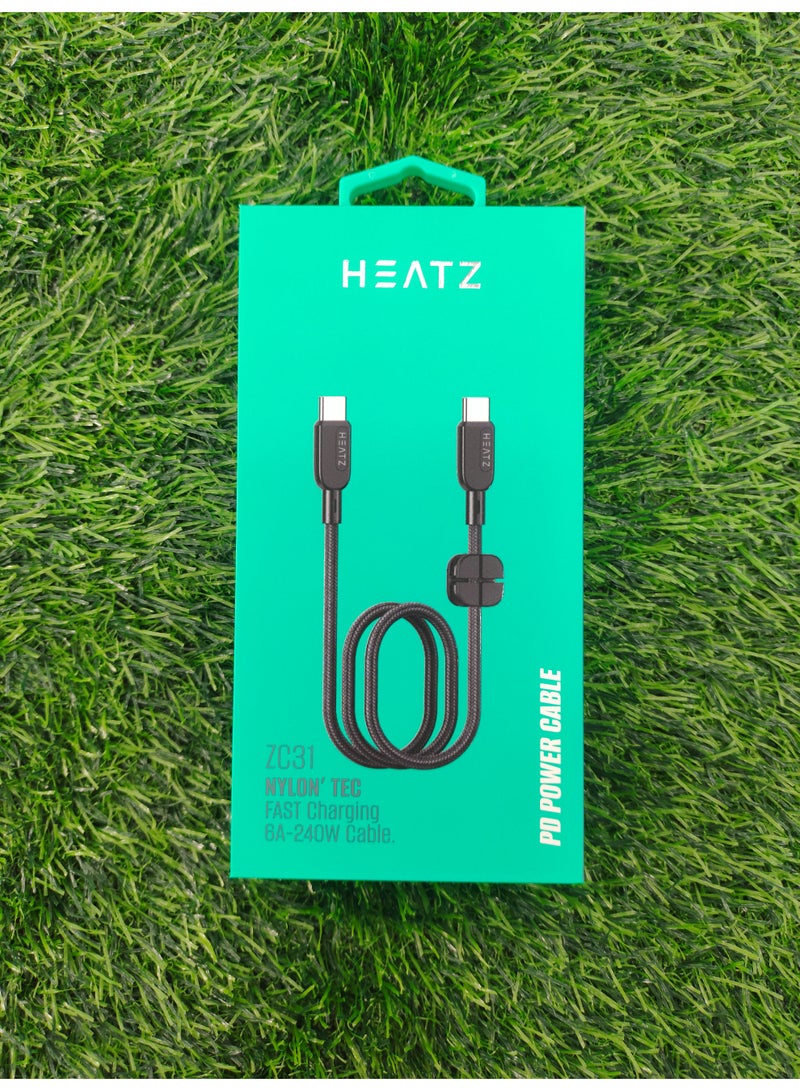 هيتز كابل شحن سريع من النايلون HEATZ ZC31، 6 أمبير/240 واط | سلك شاحن متين مضفر من USB-C إلى USB-C لأجهزة الكمبيوتر المحمولة والهواتف الذكية والأجهزة اللوحية - مزامنة بيانات عالية السرعة - Image 2