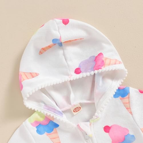 Licupiee Girls Hooded Zip Terry Coverups Swimsuit Kids Baby Girl Floral Print Short Sleeve Swim Cover-Up Swimwear (White Ice Cream, 12-24 Months) - Image 5