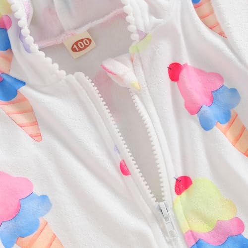 Licupiee Girls Hooded Zip Terry Coverups Swimsuit Kids Baby Girl Floral Print Short Sleeve Swim Cover-Up Swimwear (White Ice Cream, 12-24 Months) - Image 2