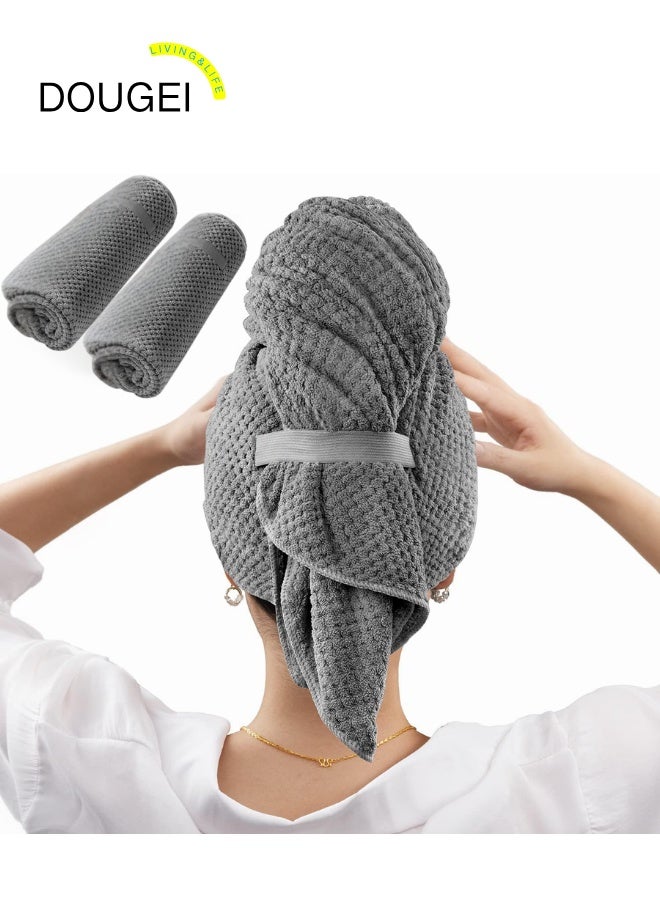 دوغي 2 عبوة كبيرة منشفة الشعر للنساء ، منشفة شعر ناعمة من الألياف الدقيقة للشعر المجعد ، عمائم الشعر سريعة الجفاف مع مرونة ، لف منشفة تجفيف الشعر للعناية بالشعر مضاد للتجعد - Image 1