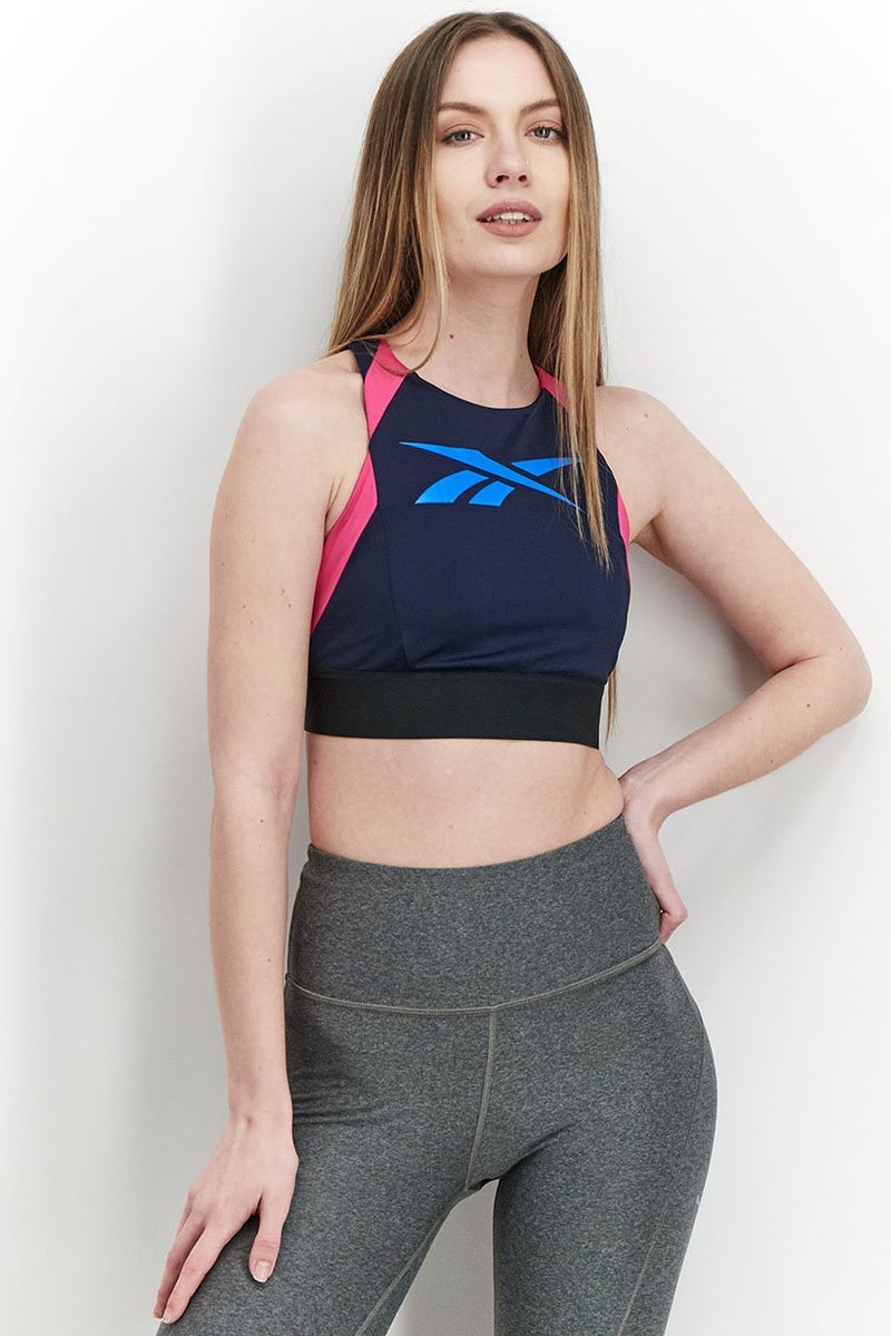 Reebok Women Non Padded Workout Ready Low Impact Sports Bra, Navy - Image 1