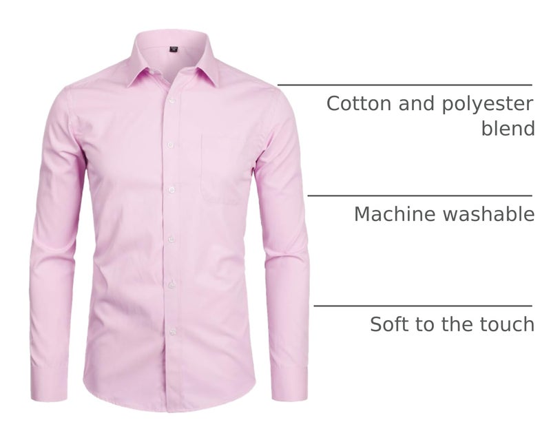 ZEROYAA Men's Long Sleeve Dress Shirt Solid Slim Fit Casual Business Formal Button Up Shirts with Pocket ZSSCL01 Pink Large - Image 4