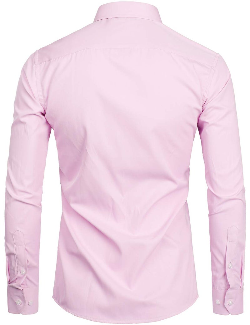 ZEROYAA Men's Long Sleeve Dress Shirt Solid Slim Fit Casual Business Formal Button Up Shirts with Pocket ZSSCL01 Pink Large - Image 2
