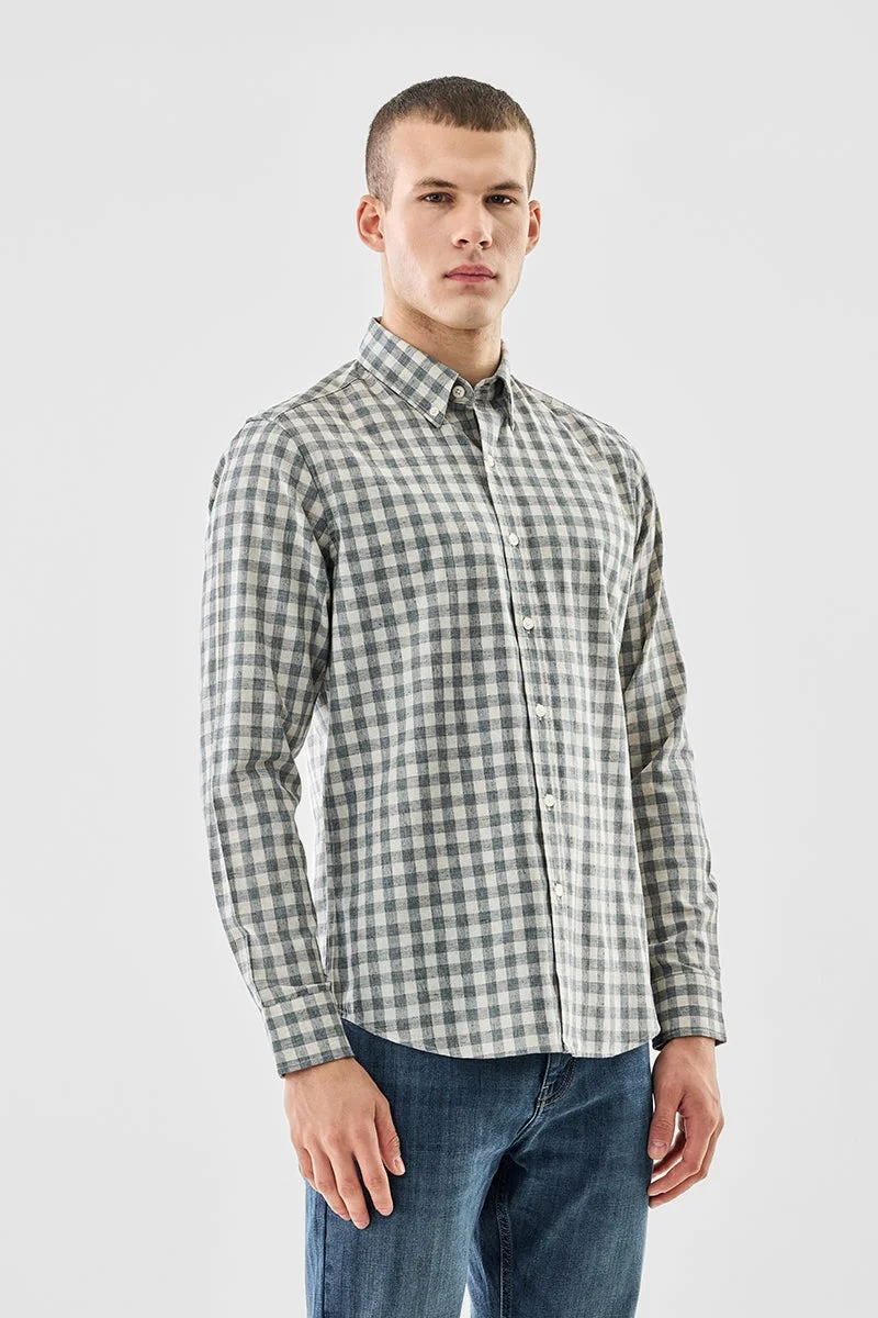 سنيتش Blue Checkered Long Sleeve Slim Fit Shirt