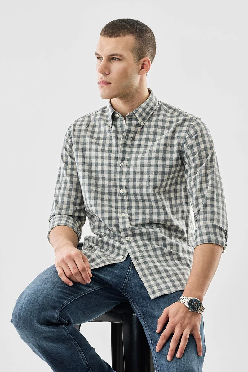 سنيتش Blue Checkered Long Sleeve Slim Fit Shirt