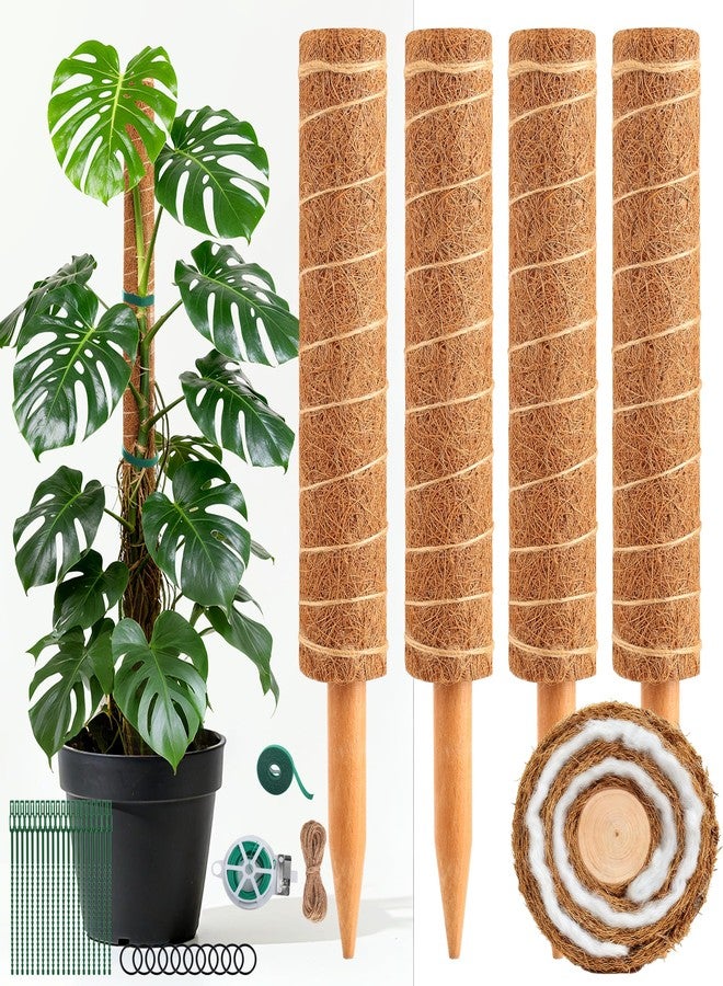 WAENLIR 4 Pack 16 inch Moss Pole for Monstera & Climbing Plants - Coco Coir Plant Support with Water-Retaining Cotton Core, Seamless Stackable Wooden Stakes with Anti-Slip Ring, Plant Ties Included - Image 1