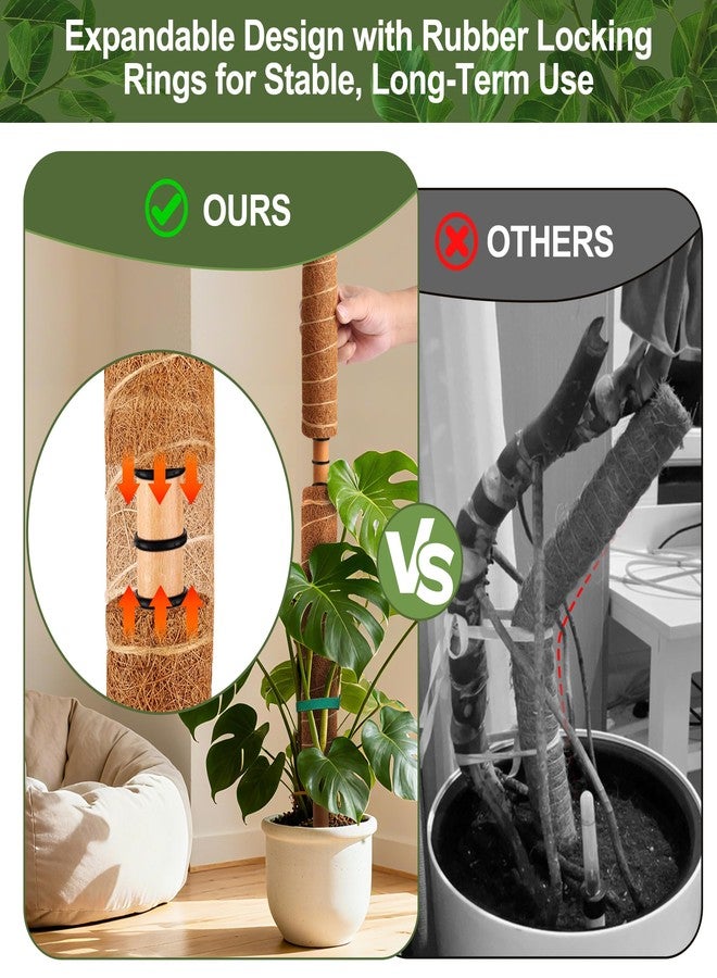 WAENLIR 4 Pack 16 inch Moss Pole for Monstera & Climbing Plants - Coco Coir Plant Support with Water-Retaining Cotton Core, Seamless Stackable Wooden Stakes with Anti-Slip Ring, Plant Ties Included - Image 4