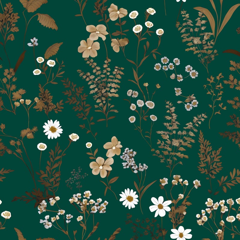 Laatse Dark Floral Wallpaper Peel and Stick 17.5in x393in Vintage Green Gold Leaf Wallpaper Vinyl Waterproof Self-Adhesive Boho Botanical Wall Paper Mural for Cabinet Bookcase Bedroom Decor - Image 1