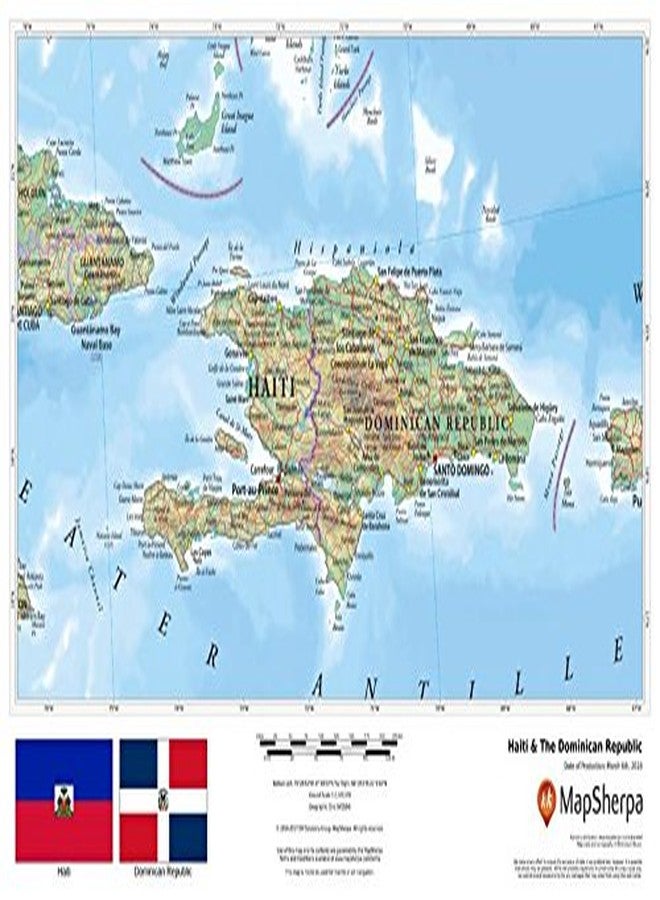MapSherpa Haiti & The Dominican Republic - 17" x 11" Paper Wall Map - Image 1