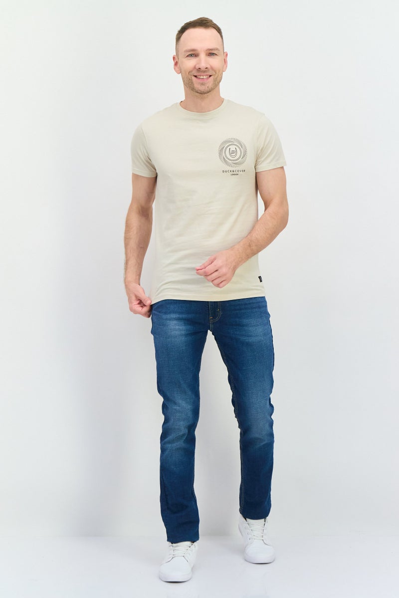 DUCK AND COVER Men Crew Neck Short Sleeve Graphic Print T-Shirt, Light Beige - Image 3