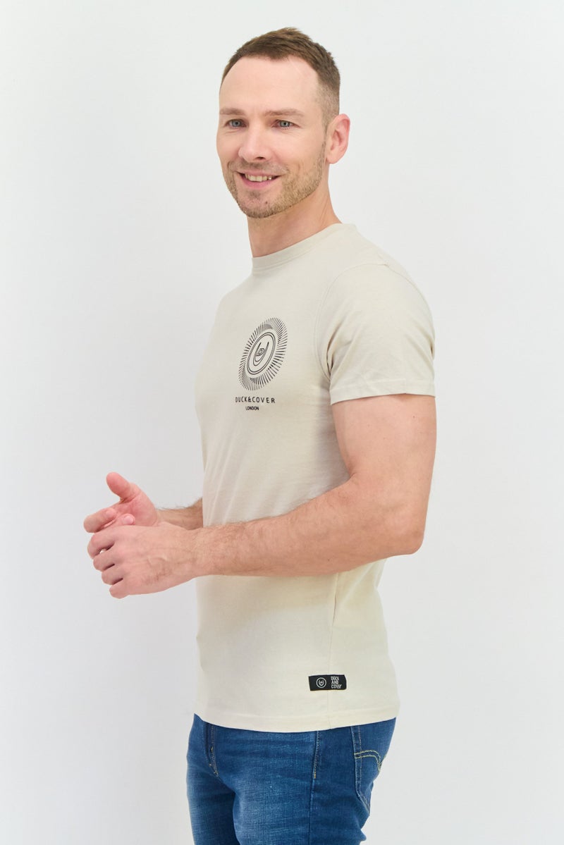 DUCK AND COVER Men Crew Neck Short Sleeve Graphic Print T-Shirt, Light Beige - Image 4