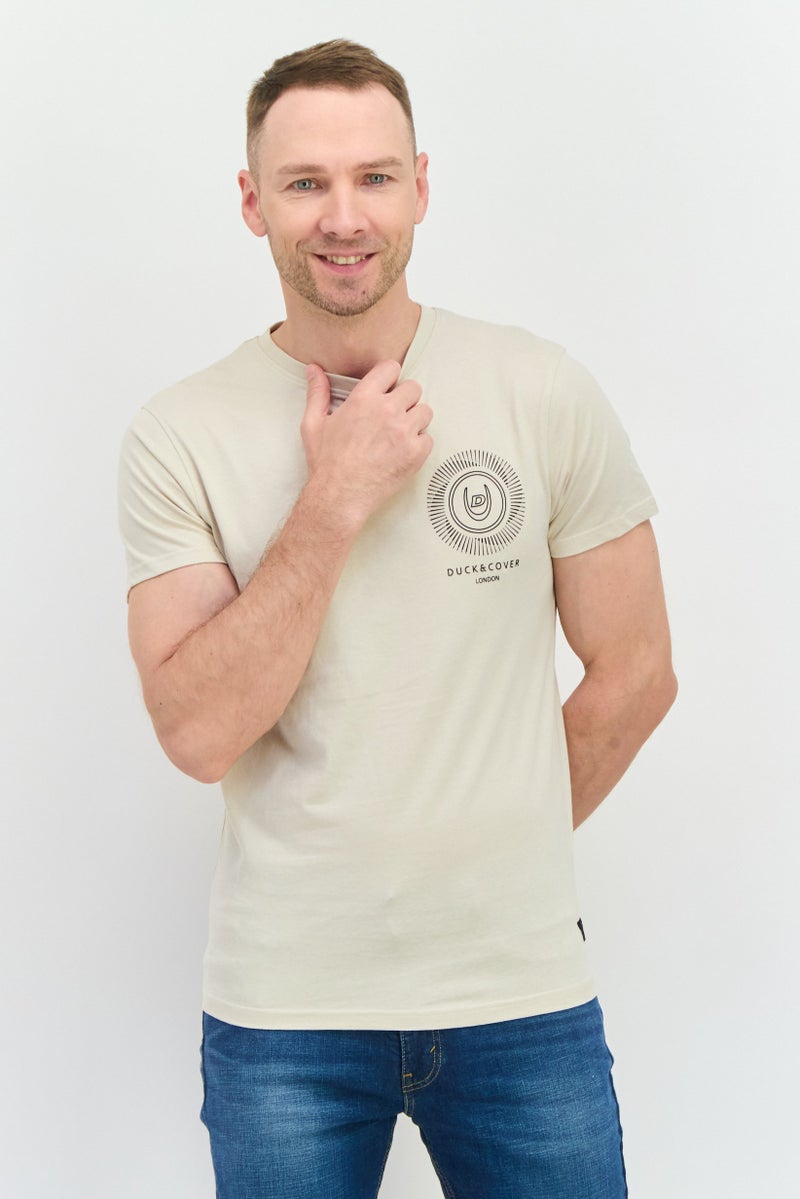 DUCK AND COVER Men Crew Neck Short Sleeve Graphic Print T-Shirt, Light Beige - Image 1
