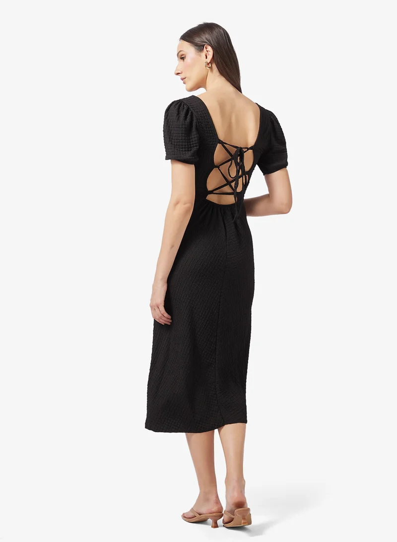 ELLA Puff Sleeve Dress With Back Tie Detail