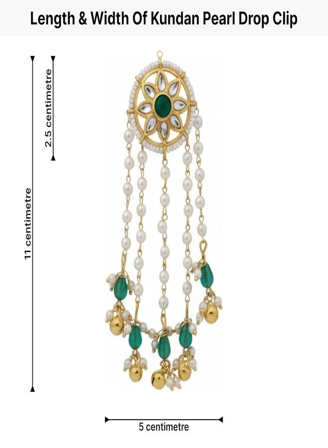 DORMITORRY Indian Hair Pin Brooch for Women Gold Finish with Pearls and Green Crystal Stone, Traditional Bridal Juda Accessories for Wedding, Engagement, Festival and Special Occasions - 1 Pcs. - Image 5