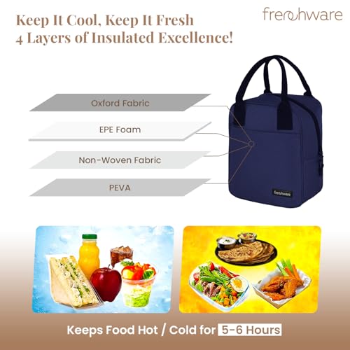 Frenchware Insulated Lunch Bag (9 Litre, 15 kg, Navy Blue), Office Tiffin Bags for Men and Women, Hot & Cold Travel Lunch Box for Men, Tiffin Box & Bottles, Lunch Bag for Office, Picnic Bag (Nylon) - Image 4