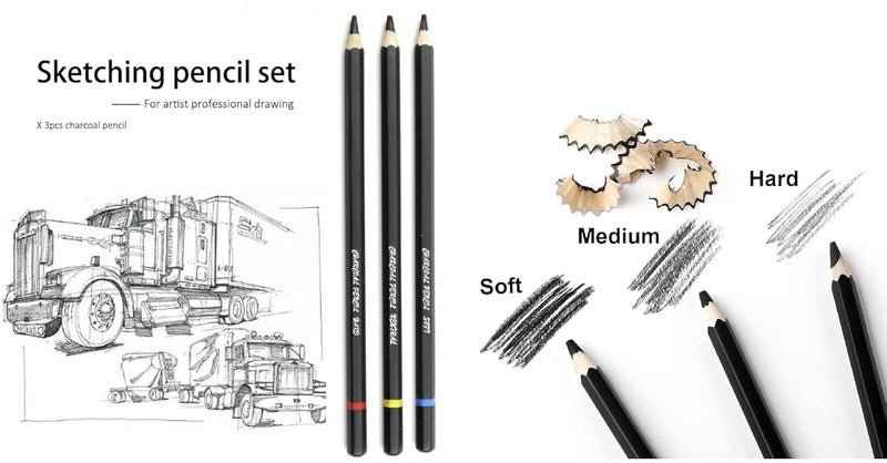 Generic ARTISTERY 12 Pcs Artist Graphite Drawing Pencil Set With Metal Case, 3 Pcs White Medium Charcoal Pencil and 3 Pcs Black Charcoal Pencils Set- Soft Medium & Hard Ideal for Drawing & Sketching  - Image 5