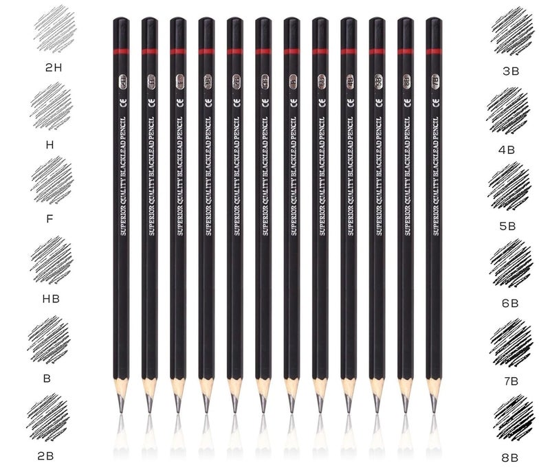 Generic ARTISTERY 12 Pcs Artist Graphite Drawing Pencil Set With Metal Case, 3 Pcs White Medium Charcoal Pencil and 3 Pcs Black Charcoal Pencils Set- Soft Medium & Hard Ideal for Drawing & Sketching  - Image 2