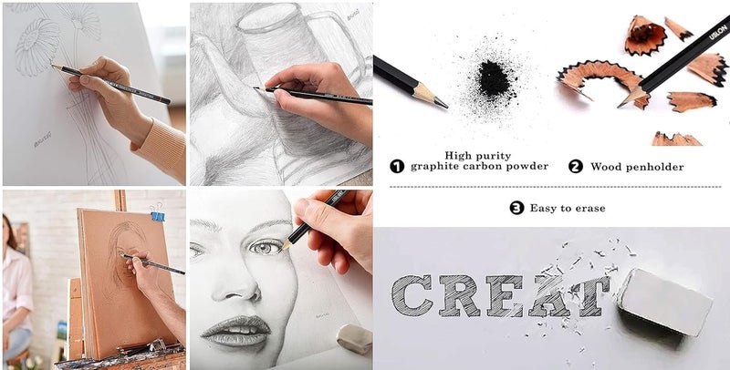 Generic ARTISTERY 12 Pcs Artist Graphite Drawing Pencil Set With Metal Case, 3 Pcs White Medium Charcoal Pencil and 3 Pcs Black Charcoal Pencils Set- Soft Medium & Hard Ideal for Drawing & Sketching  - Image 4