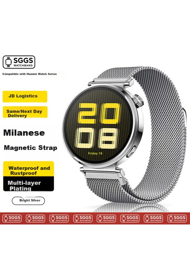 Sggs Milanese Stainless Steel Magnetic Strap For Huawei Watch Gt6/gt6 Pro/gt5/gt5 Pro/gt4/watch5, Bright Silver, 41/42mm - Image 1