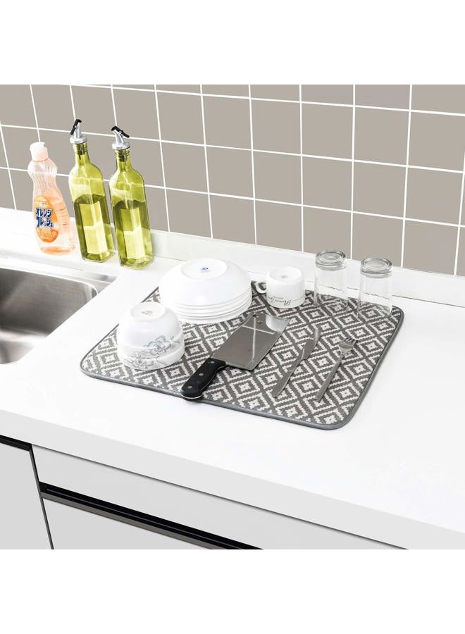 SUBEKYU Dish Drying Mat for Kitchen 2 Pack, Ultra Absorbent Microfiber Dishes Drainer Mats ,19.2 by 15.8 Inch(Rhombus) - Image 5