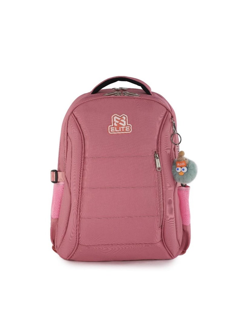 Elite Bags Elite TULIP GS264 18 Inch School Backpack for Girls, Water Resistant Lightweight Laptop Backpack with 2 Main Compartments, Trolley Sleeve, Front Zipper Pocket, Side Bottle Pockets, Spinal Comfort Back Support, Pink - Image 1