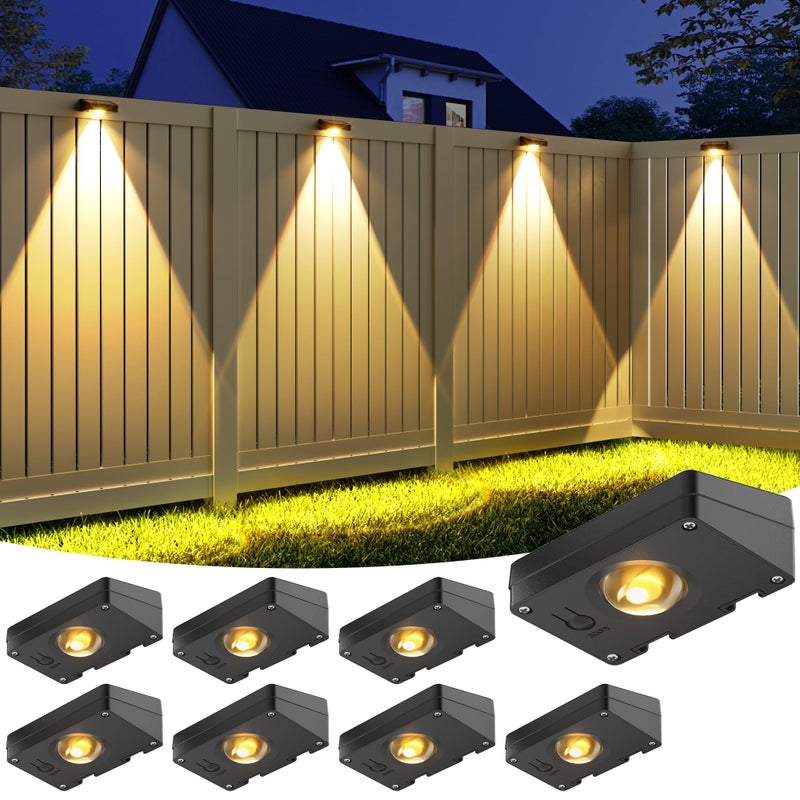 VOLISUN Solar Fence Lights Fence Lights Solar Powered IP65 Waterproof LED 3 Color Temperatures Solar Light for Fence Yard Wall Backyard 8 Pack Black - Image 2