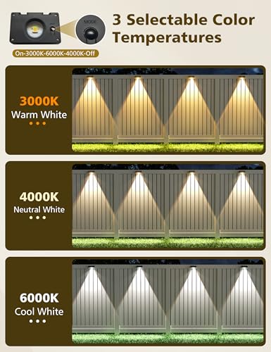 VOLISUN Solar Fence Lights Fence Lights Solar Powered IP65 Waterproof LED 3 Color Temperatures Solar Light for Fence Yard Wall Backyard 8 Pack Black - Image 3