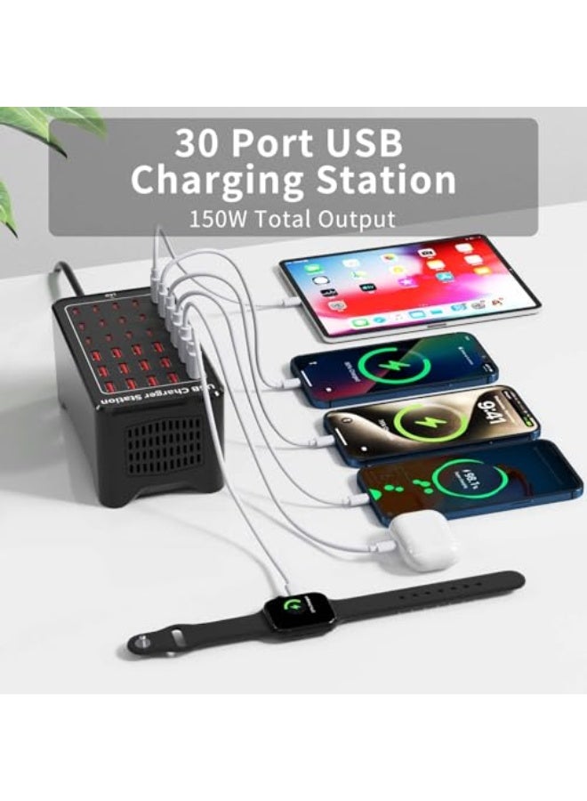 150W(30A) USB Charging Station, 30-Port USB C Charger Block, Multiple Desktop/Wall Fast Charger with Intelligent Protection Compatible with iPhone, iPad, Tablets, Smartphones - Image 2