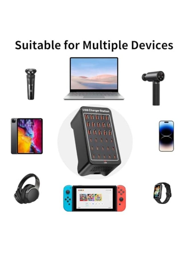 150W(30A) USB Charging Station, 30-Port USB C Charger Block, Multiple Desktop/Wall Fast Charger with Intelligent Protection Compatible with iPhone, iPad, Tablets, Smartphones - Image 5