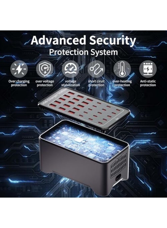 150W(30A) USB Charging Station, 30-Port USB C Charger Block, Multiple Desktop/Wall Fast Charger with Intelligent Protection Compatible with iPhone, iPad, Tablets, Smartphones - Image 4