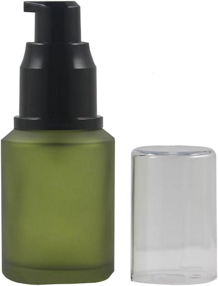 1PCS 60ml 1oz Frosted Empty Glass Cosmetic Cream Lotion Pump Bottle With Black Pump Head And Anti-Dust Cap For Beauty Liquid Essential Oil Facial Cream Emulsion Travel Containers (Green)