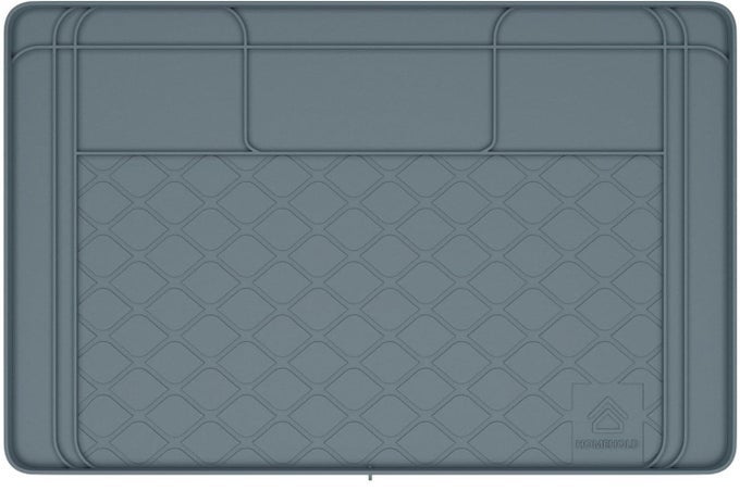 PREMIUM UNDER SINK MATS FOR KITCHEN WATERPROOF 34 X 22 CUSTOMIZABLE TO SMALLER SIZES SILICONE UNDER KITCHEN SINK MAT FOR BATHROOM CABINETS HOLDS UP TO 33 GALLONS OF LIQUID GREY