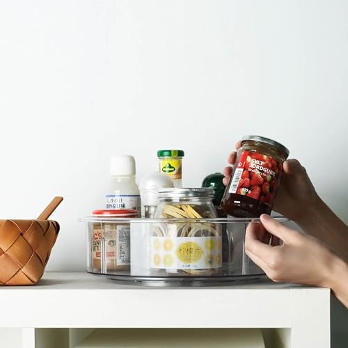 HomeStrap Acrylic 360° Multipurpose Rotating Tabletop Hanging Shelves Organiser Tray | 4 Compartment Removable Dividers | Lazy Susan| Spice Tray, Toiletries Storage Holder (Transparent) Round - Image 1