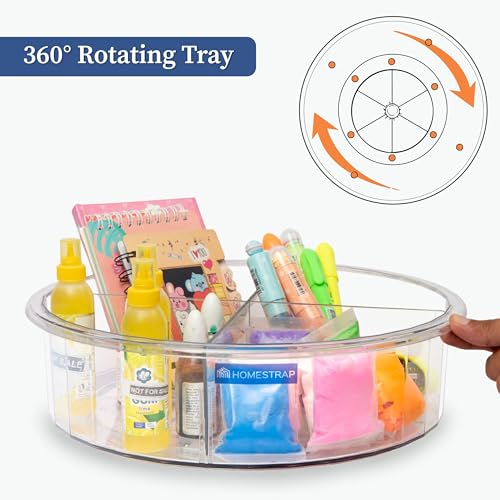 HomeStrap Acrylic 360° Multipurpose Rotating Tabletop Hanging Shelves Organiser Tray | 4 Compartment Removable Dividers | Lazy Susan| Spice Tray, Toiletries Storage Holder (Transparent) Round - Image 4