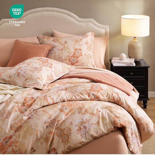 BLOOMHAVEN King Comforter Set -7 Pieces Terrecotta Floral Comforter Set for All Seasons, Bed in a Bag King with Botanical Flowers Comforter, Sheets, Pillowcases & Shams - Image 4