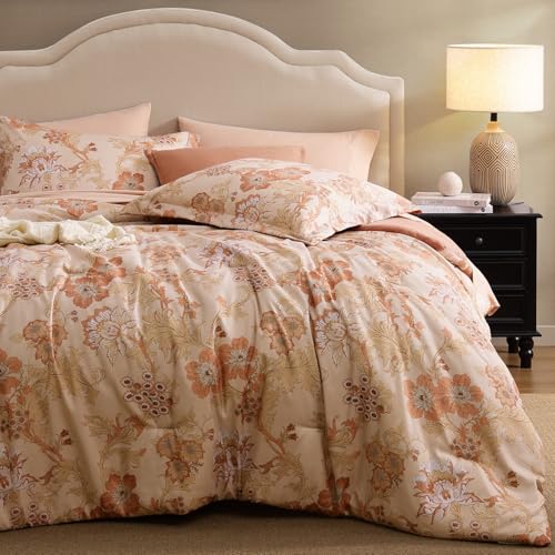 BLOOMHAVEN King Comforter Set -7 Pieces Terrecotta Floral Comforter Set for All Seasons, Bed in a Bag King with Botanical Flowers Comforter, Sheets, Pillowcases & Shams - Image 2