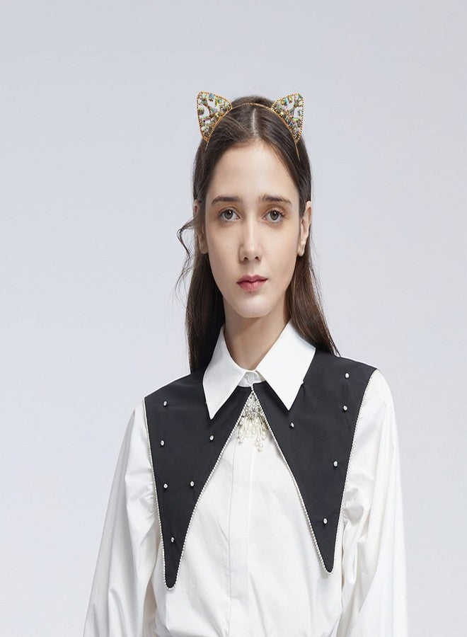 WLBON Cat Ears Headband Rhinestone Cat Hair Bands Crystal Halloween Hair Hoop Women Hairband Party Decoration Headdress Cosplay Costume Headwear Handmade Headpiece Makeup Hair Accessories 3 Pack - Image 4