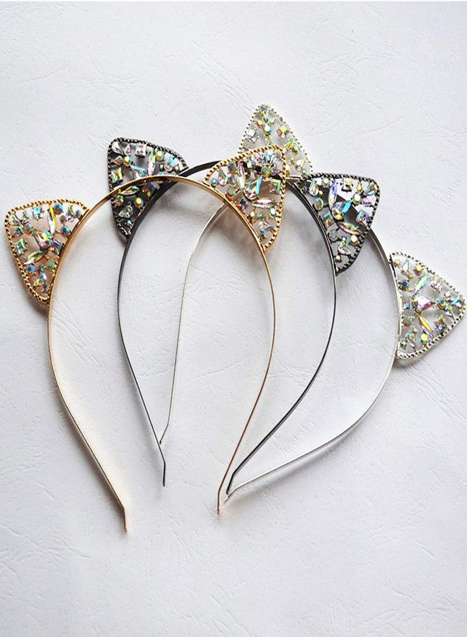 WLBON Cat Ears Headband Rhinestone Cat Hair Bands Crystal Halloween Hair Hoop Women Hairband Party Decoration Headdress Cosplay Costume Headwear Handmade Headpiece Makeup Hair Accessories 3 Pack - Image 5