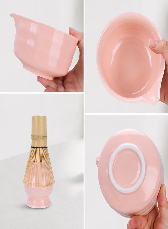 JARDLITE Matcha Set, Japanese Matcha Whisk Set Includes Matcha Bowl with Spout, Matcha Whisk Holder, Bamboo Matcha Whisk and 2pcs Bamboo Scoop, 5 Pcs Matcha Kit for Matcha Lover (Pink) - Image 3